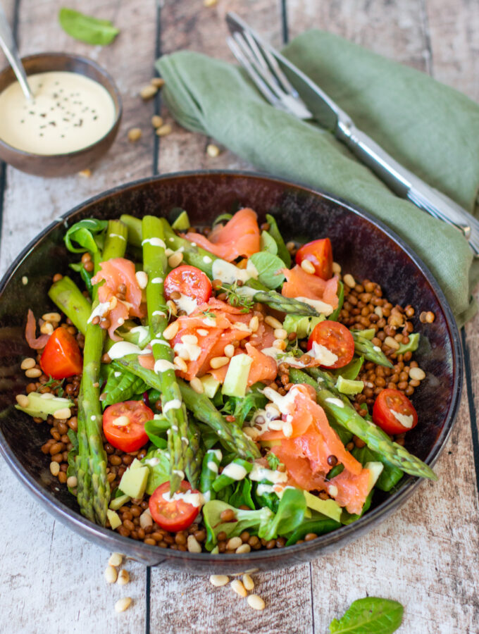 recept zalm en asperge salade met linzen © bettyskitchen.nl