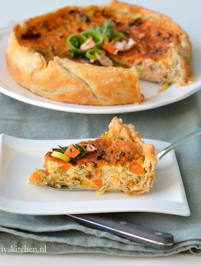 quiche met zalm en prei